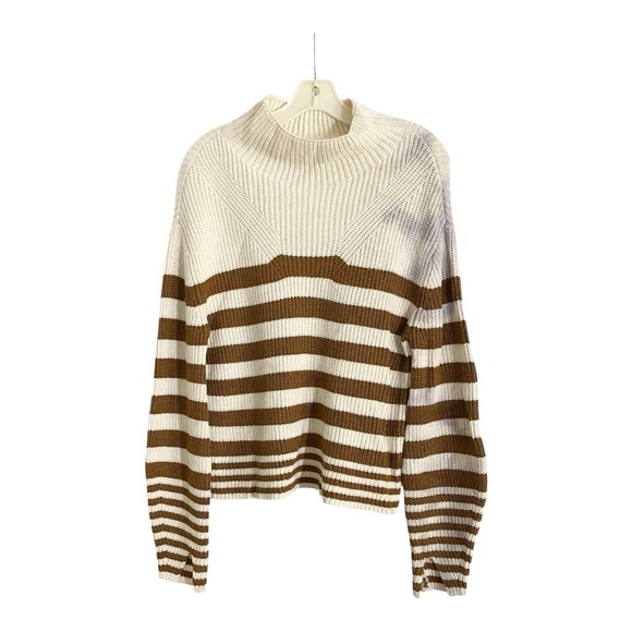 Derek Lam Gracelyn Turtleneck Sweater in Cream & Tan Stripe Size Medium - Picture 4 of 8
